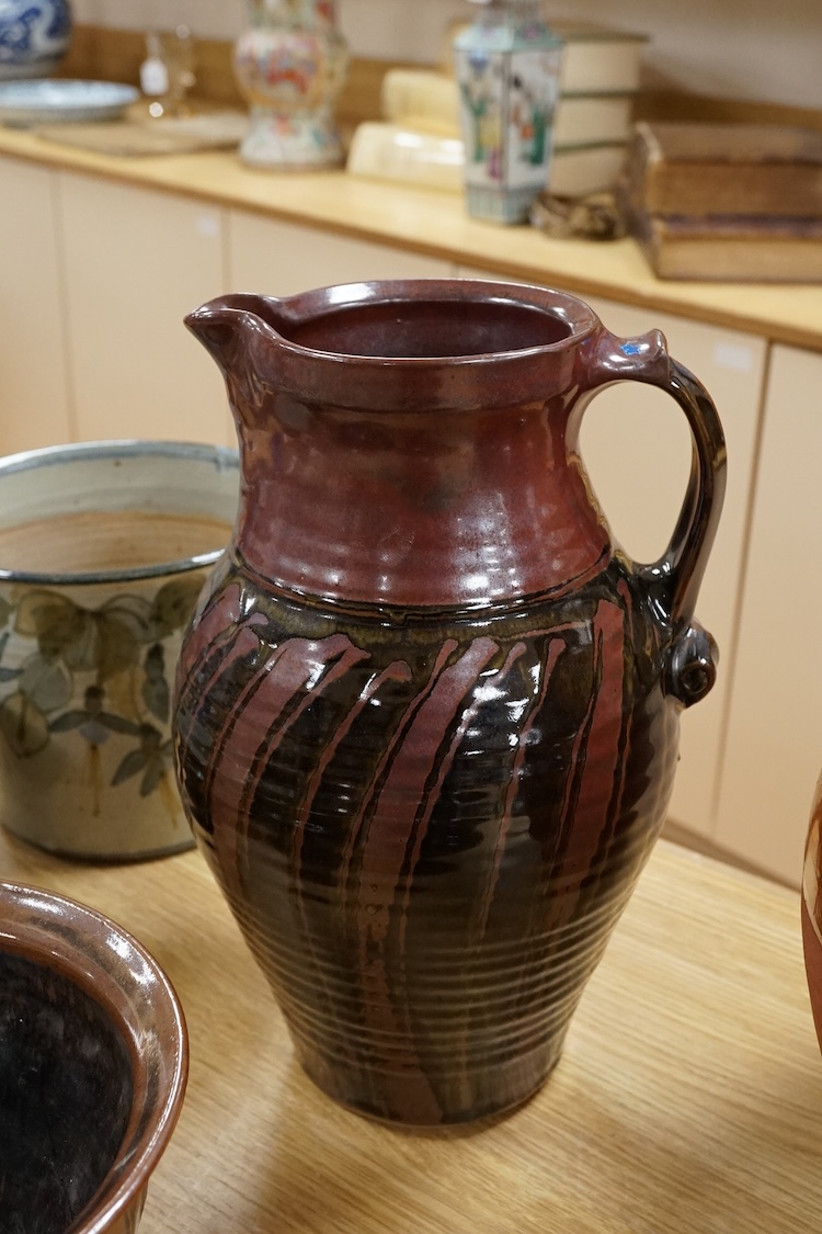 Muchelney and other studio pottery to include pots, a large vase and jug, largest 37cm high (10)